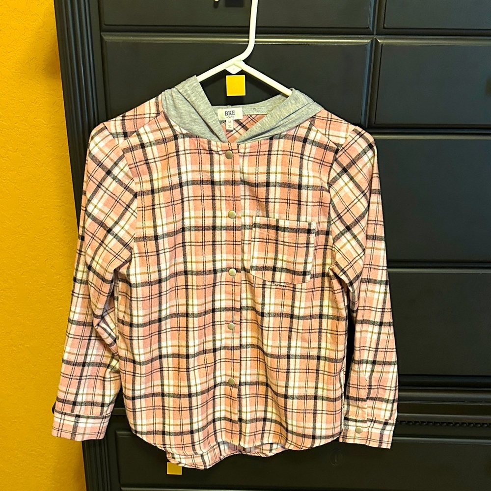 BKE Kids Plaid snap front Shirt - Pink and Gray